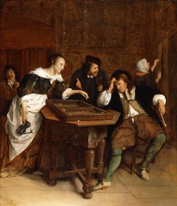 Vornehme Leute spielen Backgammon in einem Innenraum von Jan Havicksz. Steen