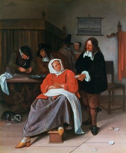 Ein Mann bietet einer Frau eine Auster an, um 1660-1665 von Jan Havickszoon Steen