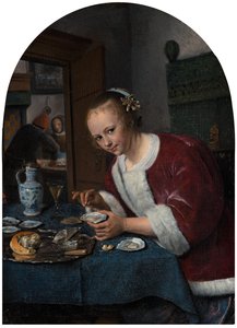 Mädchen isst Austern, um 1658-1660