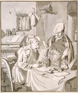 Zwei Männer diskutieren über Geld in einem Büro, 1672, kopiert von Cornelis Ploos van Amstel oder Christian Josi