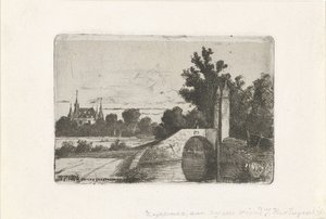 Landschaft mit Steinbrücke und Schloss von Jan Heppener