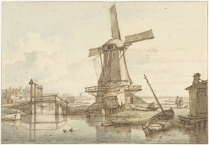 Landschaft mit Windmühle von Jan Hulswit