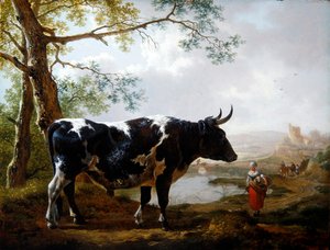 Ein Preisbulle in einer grünen Landschaft von Jan II Kobell