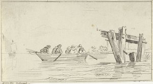 Ruderboot mit Figuren auf einem Fluss von Jan Izaak van Mansvelt