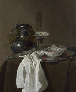 Stillleben mit einem Zinnkrug und zwei Ming-Schalen, 1651 von Jan Jansz. Treck