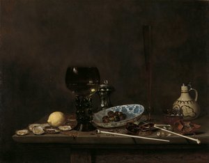 Stillleben mit Römer, Flötenbecher, Steingutkrug und Pfeifen von Jan Jansz. van de Velde (III)