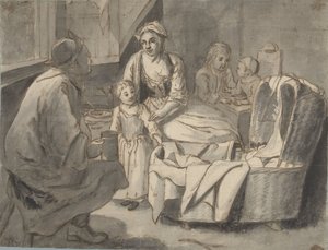 Interieur mit einer Familie mit Kindern