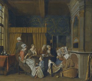 Eine Familie trinkt Tee und feiert die Geburt von Zwillingen von Jan Josef Horemans the Younger