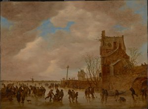 Eisvergnügen vor einem Brückenturm, 1655 von Jan Josefsz Goyen van