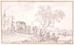 Ein Wagen mit Reisenden bei einem Gasthof von Jan Josefsz van Goyen
