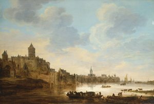 Eine Stadt am Ufer eines Flusses, mit einer Fähre, 1648 von Jan Josephsz van Goyen