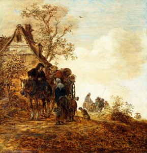 Bauern in einem Wagen bei einem Cottage, Jan Josephsz, 1651 von Jan Josephsz van Goyen