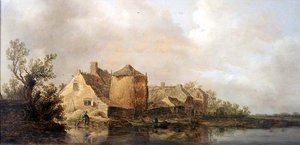 Flusslandschaft mit Gasthaus