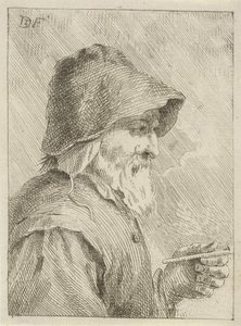 Alter Mann mit Bart und Pfeife in der Hand von Jan Lauwryn Krafft (I) (attributed to)