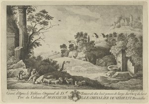 Ansicht einer Landschaft mit Hirten von Jan Lauwryn Krafft (I)