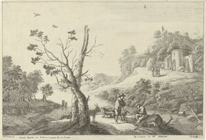 Landschaft mit einem Flötenspieler und einem Hirten von Jan Lauwryn Krafft (I)