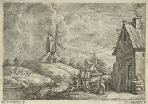 Landschaft mit Gasthaus und einer Mühle von Jan Lauwryn Krafft (I)