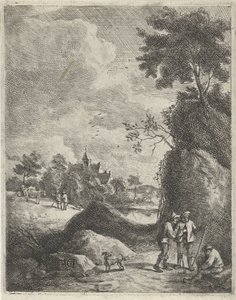 Landschaft mit Reisenden und zwei Hirten