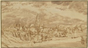 Ansicht einer am jenseitigen Ufer eines Flusses gelegenen Stadt von Jan Lievens
