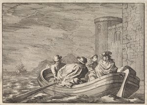König Jakob II. flieht bei Nacht in einem Ruderboot, 1688