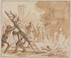 Hinrichtung von Anneken Heyndriks auf dem Dam in Amsterdam im Jahr 1571 von Jan Luyken