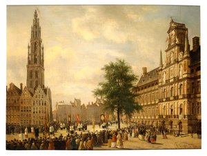 Prozession auf dem Grand Place von Antwerpen von Jan M. Ruyten