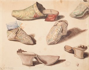 Kostümstudien - Sechs Stiefel gezeichnet während der Öffnung der Gräber in der Kirche der Karmeliten in Wiśnicz von Jan Matejko