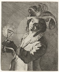 Lachender Junge mit einem Glas in der Hand von Jan Matham (possibly)