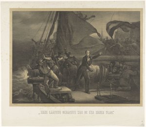 Jan van Speijk im Begriff, die Lunte in den Laderaum zu werfen, 1831