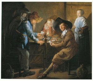 Kartenspieler bei Lampenlicht