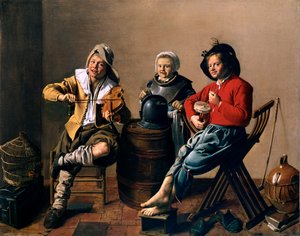 Zwei Jungen und ein Mädchen machen Musik von Jan Molenaer von Jan Miense Molenaer
