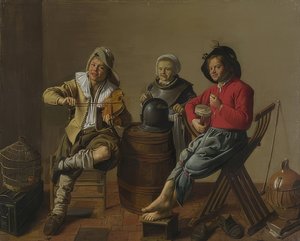 Zwei Jungen und ein Mädchen, musizierend von Jan Miense Molenaer