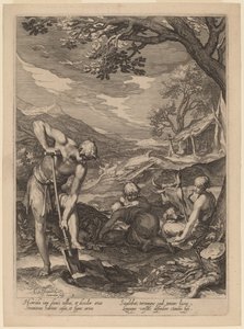 Adam und Eva bei der Arbeit von Jan Pietersz Saenredam after Abraham Bloemaert