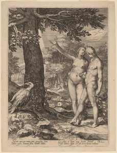 Adam und Eva vor dem Baum der Erkenntnis von Jan Pietersz Saenredam after Abraham Bloemaert