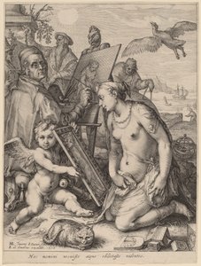 Künstler malt eine nackte Frau: Allegorie der visuellen Wahrnehmung von Jan Pietersz Saenredam after Hendrik Goltzius