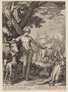 Adam benennt die Tiere, aus der Geschichte der ersten Eltern der Menschheit von Jan Saenredam