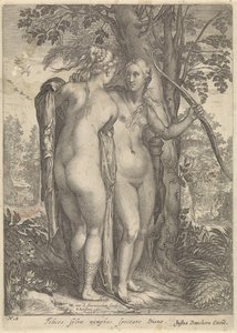 Diana und eine Nymphe vor einem Baum von Jan Saenredam