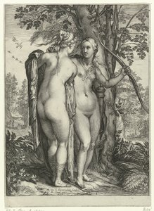 Diana und eine Nymphe vor einem Baum