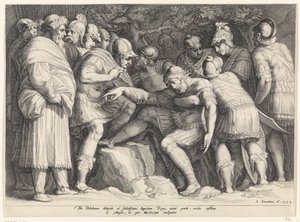 Scipio wird von seinen Söhnen vom Schlachtfeld getragen von Jan Saenredam