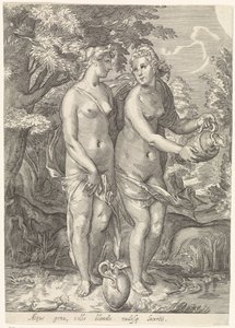 Zwei von Dianas Nymphen an einem Bach von Jan Saenredam