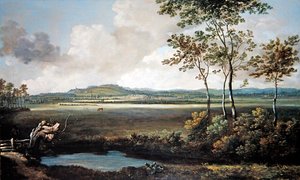 Weite Landschaft mit einem Bach und grasenden Pferden von Jan Siberechts