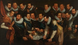 Offiziere und andere Bürgerwehrmänner des XI. Bezirks von Amsterdam, unter dem Kommando von Hauptmann Geurt Dircksz van Beuningen und Leutnant Pieter Martensz Hoeffijser