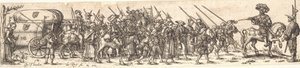 Truppe von Soldaten, vorne ein Offizier zu Pferd von Jan Theodor de Bry