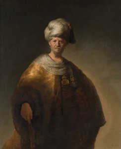 Der orientalische Adlige, auch bekannt als Der slawische Adlige - Gemälde von Rembrandt van Rijn von Johannes Vermeer