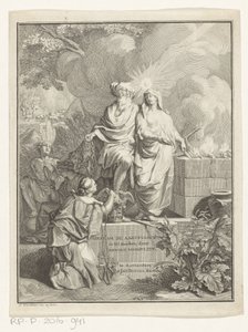 Allegorische Titelseite mit Erzvater Abraham und Wahrheit (Titelpagina für: Arnold Hoogvliet, Abraham de aartsvader, in XII Boeken, 1728)