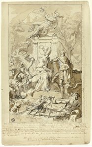 Entwurf für Titelseite: Allegorie der Unterwerfung der Stadt Utrecht unter Kaiser Karl V.