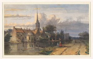 Ansicht eines Dorfes an einem Kanal von Jan Weissenbruch