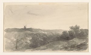 Hügellandschaft mit Mühlen von Jan Weissenbruch