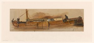 Langes Boot mit Schiffer von Jan Weissenbruch