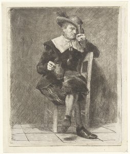 Mann mit Krug und Glas auf einem Stuhl von Jan Weissenbruch